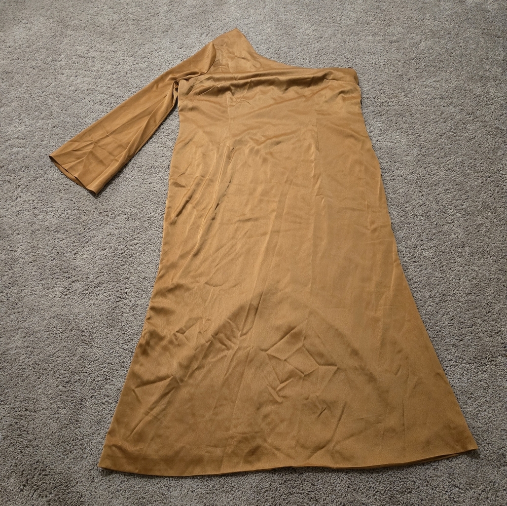Prettylittlething Satin One-Shoulder Copper Bridesmaid Dress Size 26